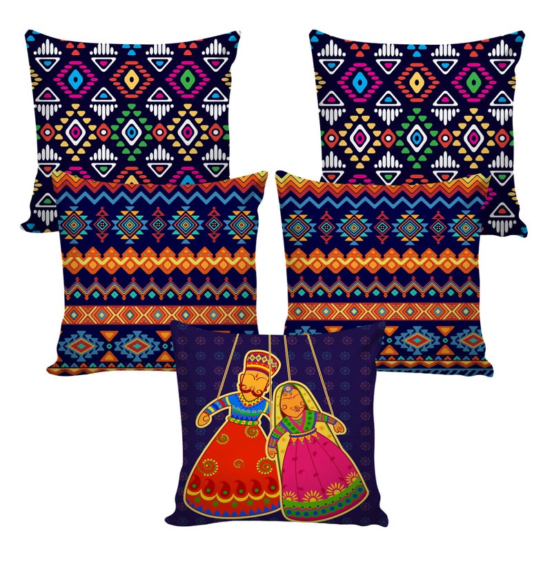 AEROHAVEN™ Set of 5 Decorative Hand Made Jute Throw/Pillow Cushion Covers - (18 x 18 Inches) - Image 2