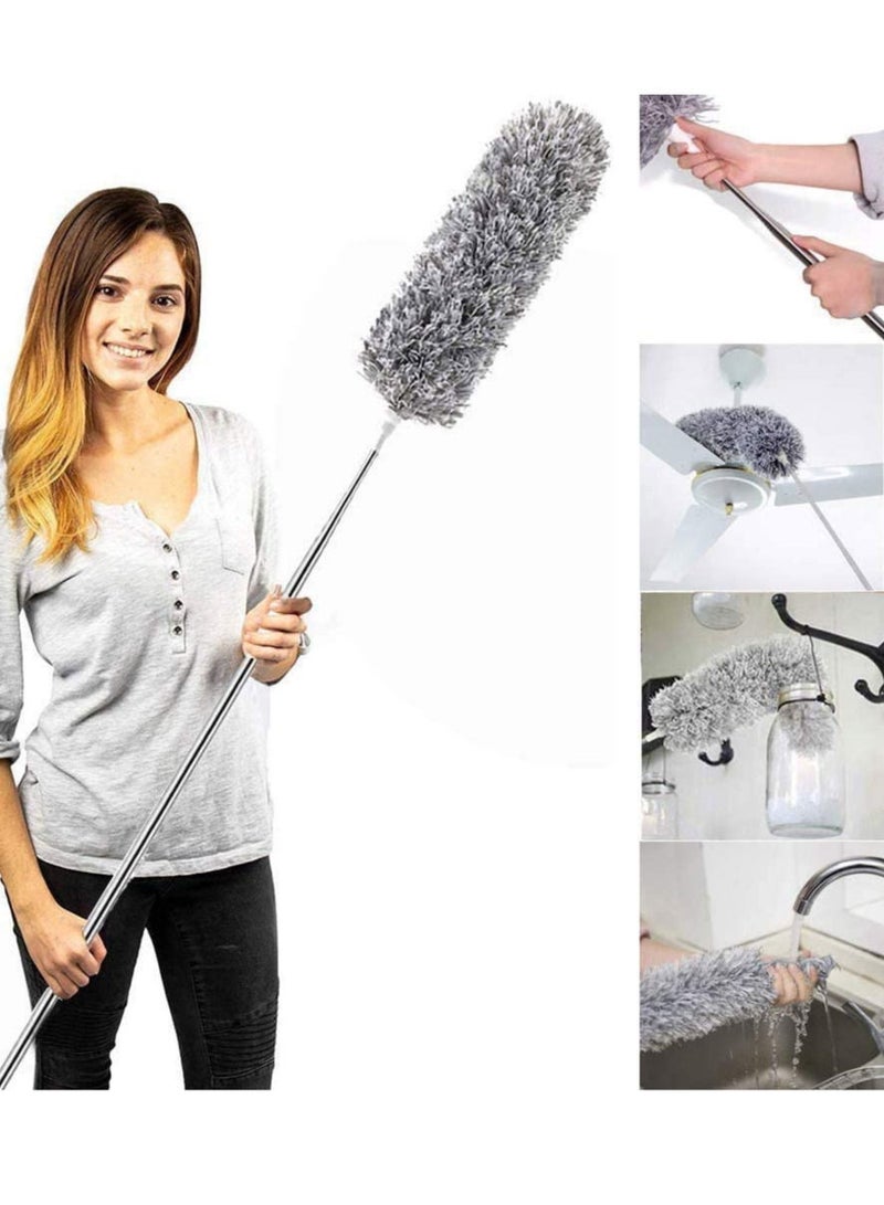 Ceiling Fan Duster with Stainless Steel extension Long Extendable Pole Washable Bendable Dusters for Cleaning, High Cobweb Wall Dusting Wet, Interior Roof - Image 1