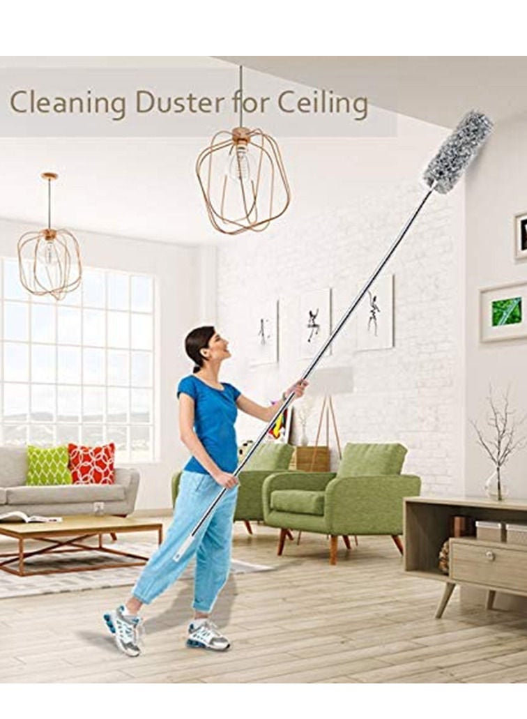 Ceiling Fan Duster with Stainless Steel extension Long Extendable Pole Washable Bendable Dusters for Cleaning, High Cobweb Wall Dusting Wet, Interior Roof - Image 3