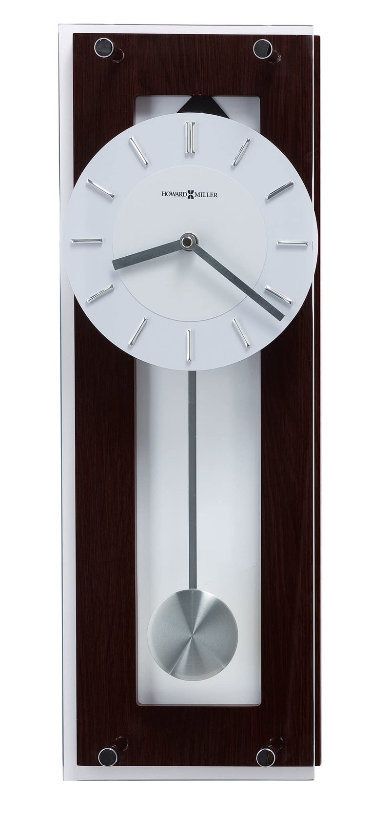 Howard Miller Howard Miller Emmett Wall Clock II Espresso Finish  Silver Finished Pendulum Wenge Style Chrome Accents Quartz Movement Soft Ticking Wall Clock for Bedroom Modern Grandfather Clock 