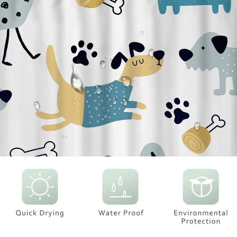 ريديكور RIYIDECOR مضحك لطيف الكلاب دش الستار 72wx72h بوصة الأطفال كرار كاريكاتير حيوان جميل باو العظام عظام جرو صبيانية فتي - Image 4