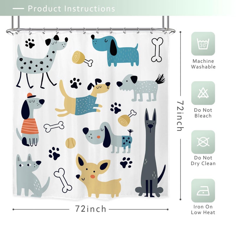 ريديكور RIYIDECOR مضحك لطيف الكلاب دش الستار 72wx72h بوصة الأطفال كرار كاريكاتير حيوان جميل باو العظام عظام جرو صبيانية فتي - Image 2