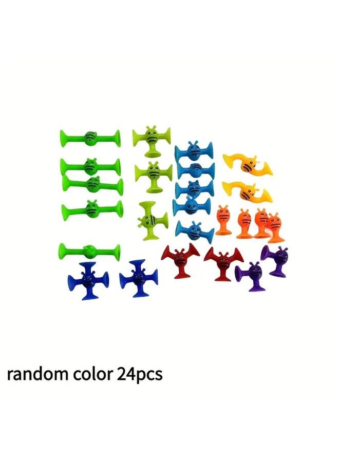 كتيبة النحل الصغير مكعبات ملونة متعددة الألوان 24 قطعة بأكواب شفط ألعاب حسية تعليمية للأطفال من عمر 3 سنوات - Image 1