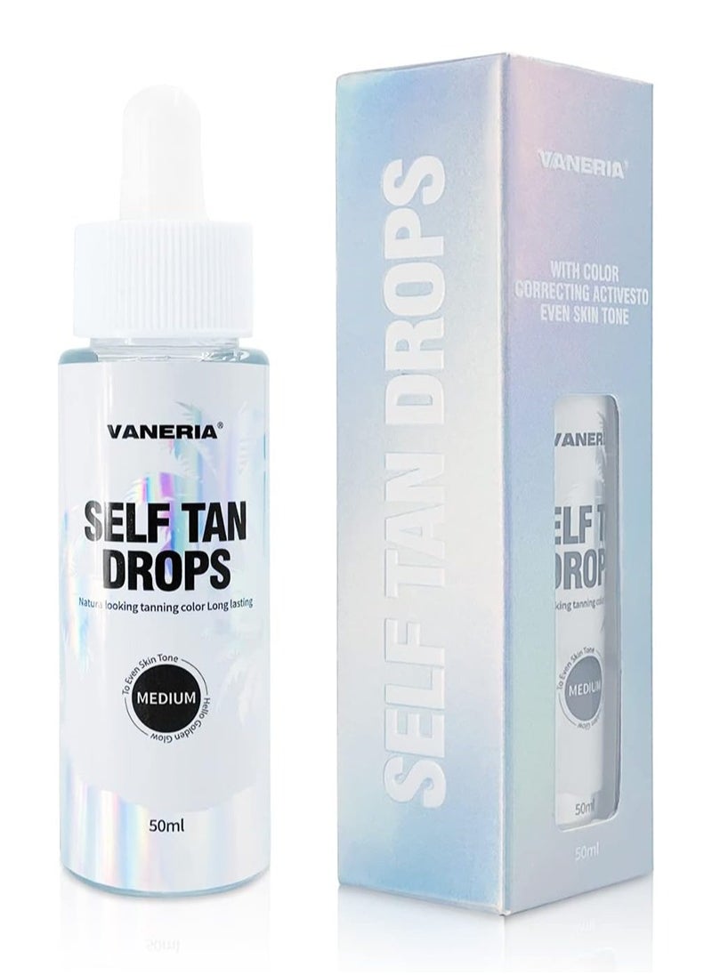 VANERIA - Self Tanner Drops,Self Tanning Drops Quick Tan Tanologist Dark for Face and Body,Vegan and Cruelty Free,Self Tanning Drops Medium,Hyaluronic Acid, Natural, Long-Lasting, Streak-Free - 50ml - Image 1