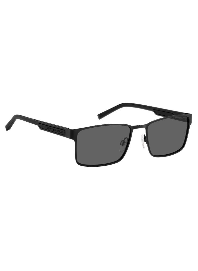 TOMMY HILFIGER - Men's Polarized Rectangular Shape  Sunglasses TH 2087/S GREY 40 - Lens Size: 39.6 Mm - Mtt Black - Image 1