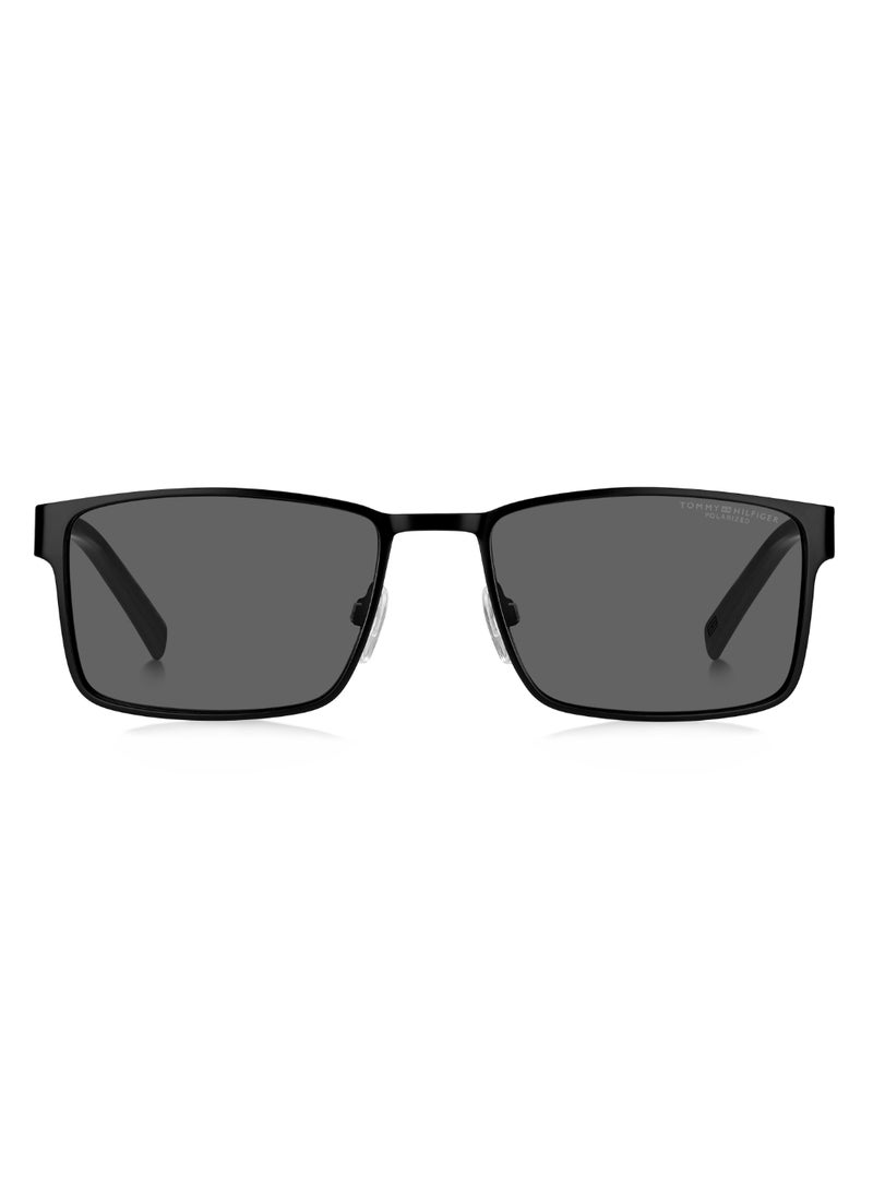 TOMMY HILFIGER - Men's Polarized Rectangular Shape  Sunglasses TH 2087/S GREY 40 - Lens Size: 39.6 Mm - Mtt Black - Image 1