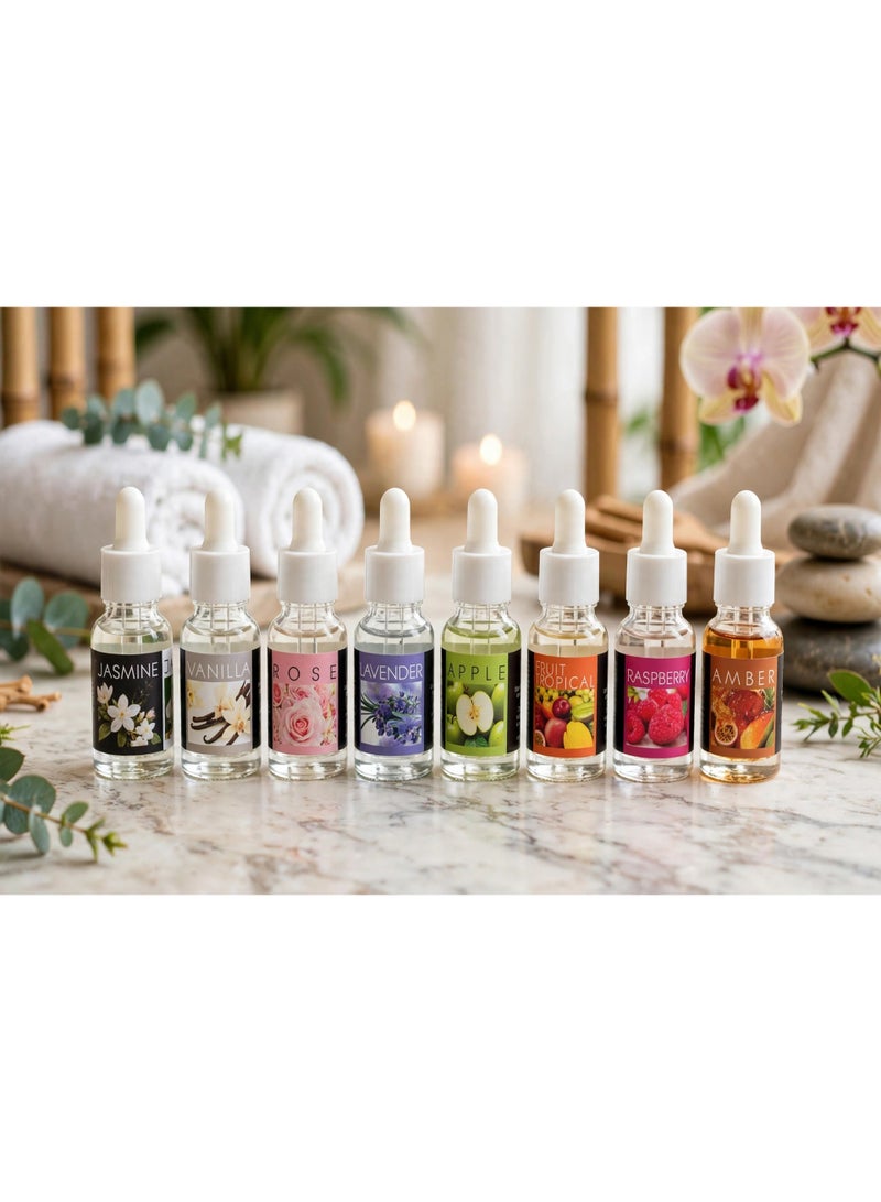 Jasmine Luxury Fragrance Oil Gift Set – 8 Captivating Scents for Every Mood Discover eight delightful fragrance oils featuring Jasmine, Vanilla, Rose, Lavender, Apple, Tropical Fruit, Raspberry, and Amber. A beautiful gift set perfect for creating a relaxing, welcoming, and beautifully scented home atmosphere. - Image 2