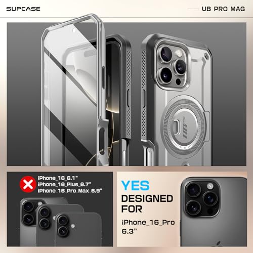 SUPCASE for iPhone 16 Pro Case with Stand UBPro Mag Support MagSafe Builtin Screen Protector Belt Clip MilitaryGrade Protection Magnetic Phone Case for iPhone 16 Pro 63 2024 Tigray - Image 3
