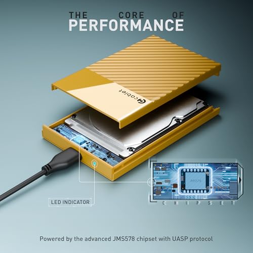 Cablet 2.5 Inch SATA USB 3.0 HDD/SSD Portable External Enclosure for 7mm and 9.5mm, Tool-Free Design, Supports UASP Max 6TB (HD2577-U3-YL) - Image 3