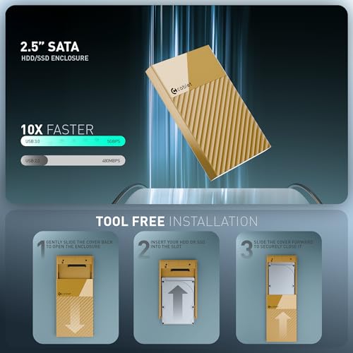 Cablet 2.5 Inch SATA USB 3.0 HDD/SSD Portable External Enclosure for 7mm and 9.5mm, Tool-Free Design, Supports UASP Max 6TB (HD2577-U3-YL) - Image 4