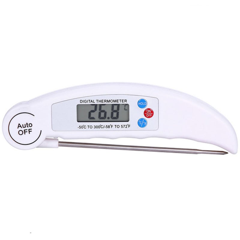 Digital Food Thermometer Folding Dustproof Probe Instant Read Kitchen Meat Temperature Measurer for BBQ Baking Milk Oil Water 50℃ to 300℃ (−58℉ to 572℉) White - Image 1