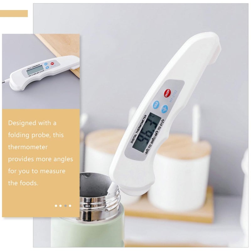 Digital Food Thermometer Folding Dustproof Probe Instant Read Kitchen Meat Temperature Measurer for BBQ Baking Milk Oil Water 50℃ to 300℃ (−58℉ to 572℉) White - Image 5