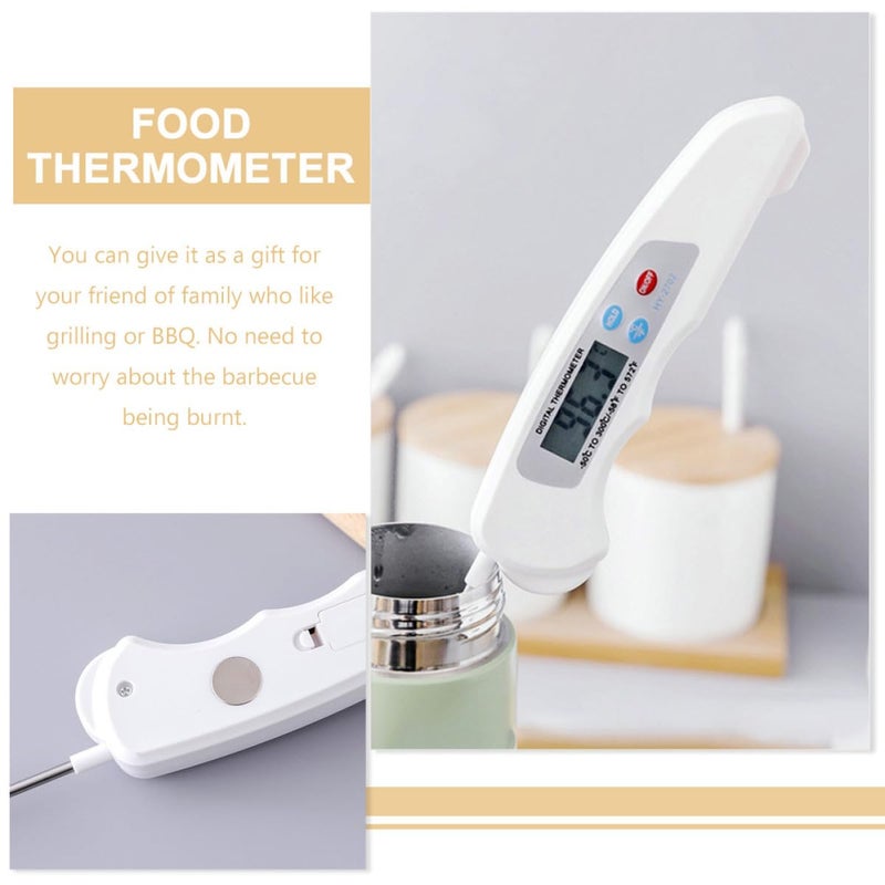 Digital Food Thermometer Folding Dustproof Probe Instant Read Kitchen Meat Temperature Measurer for BBQ Baking Milk Oil Water 50℃ to 300℃ (−58℉ to 572℉) White - Image 3