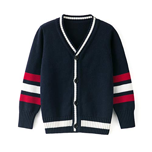 Curipeer Boys' V-Neck Cardigan Sweater Button Up School Uniform Navy 5-6T - Image 1