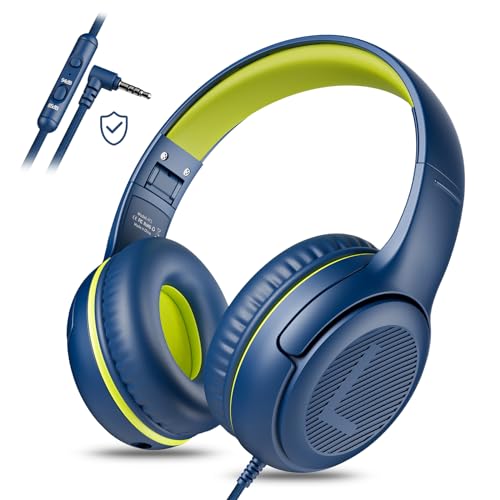 awatrue Kids Headphones for School Toddler Wired with Microphone Plug in Bulk Boys Headset Girls 3+ Year Old Blue Green shareport Phones Teen Volume Control Airplane Two People Childrens Babies - Image 1