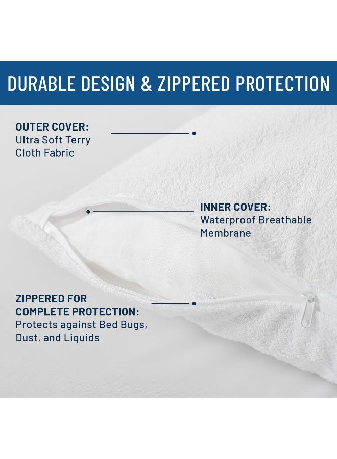 Everlasting Comfort Waterproof Pillow Protector Queen 2Pack  Zippered Hypoallergenic Dust Mite  Bed Bug Proof Allergy Pillow Covers - Image 4