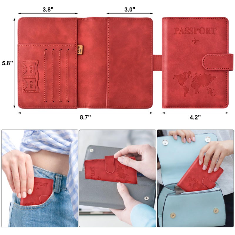 Eoehro Passport Holder for Travel Essentials, Passport Wallet Cover Case for Travel Must Haves Accessories,Passport Book Holders for Women and Men(red) - Image 2