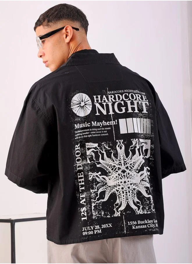 The Indian Garage Co Men Boxy Fit Graphic Print Half Sleeves Cuban Collar Street Wear Cropped Shirt