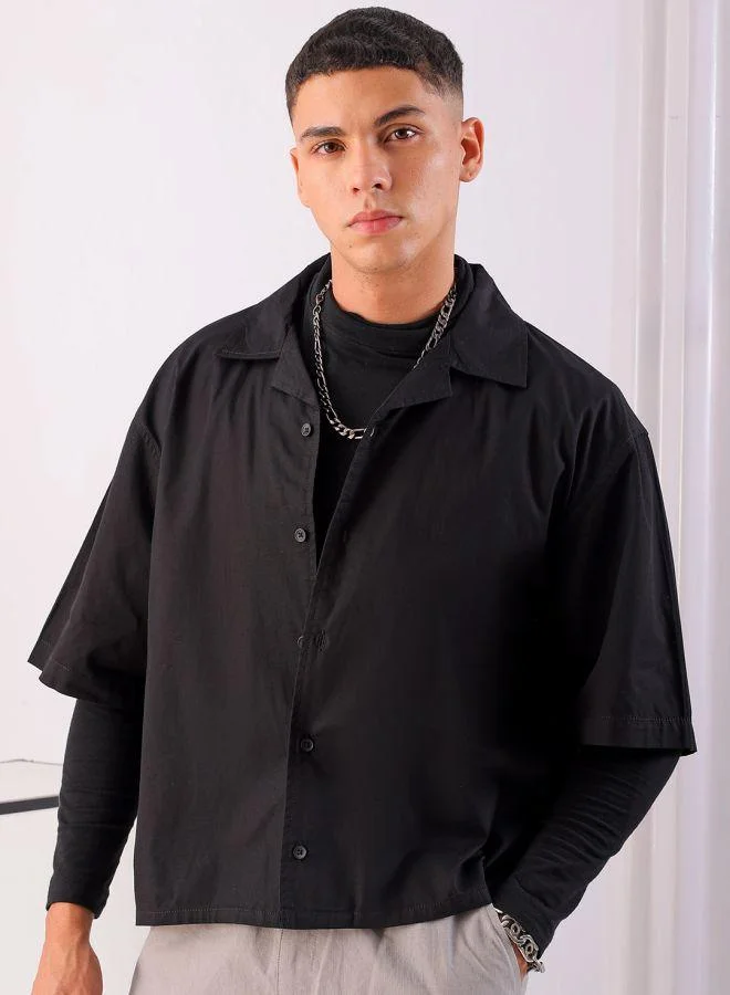 ذا انديان كراج كو Men Boxy Fit Graphic Print Half Sleeves Cuban Collar Street Wear Cropped Shirt
