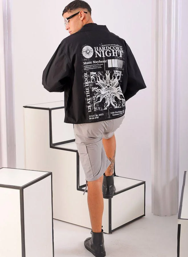 ذا انديان كراج كو Men Boxy Fit Graphic Print Half Sleeves Cuban Collar Street Wear Cropped Shirt