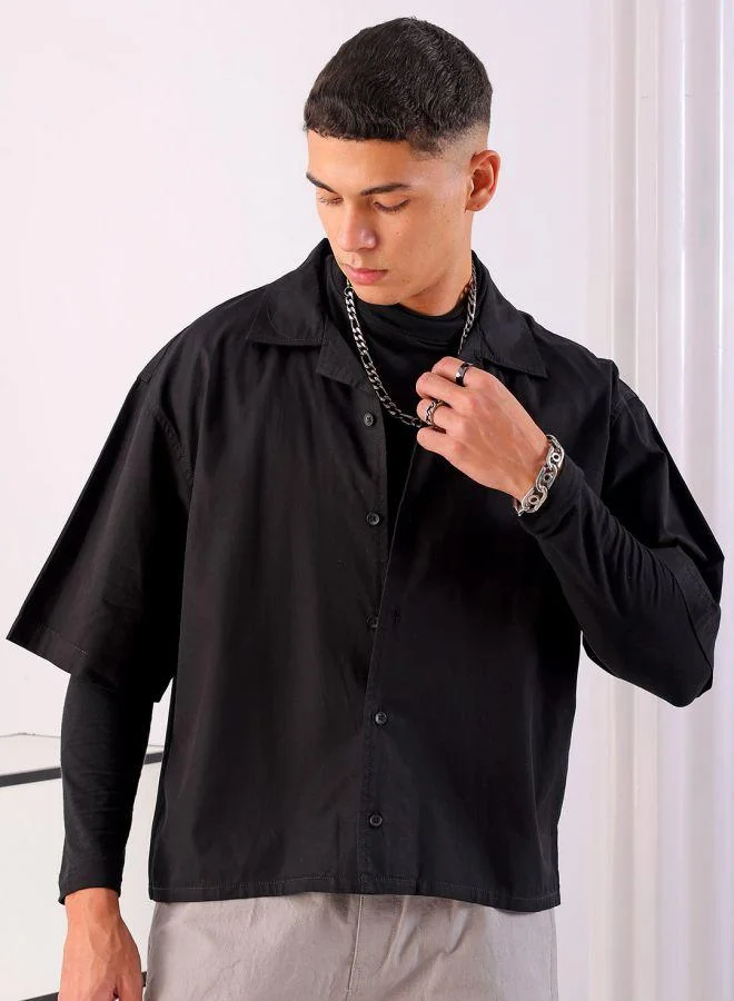 ذا انديان كراج كو Men Boxy Fit Graphic Print Half Sleeves Cuban Collar Street Wear Cropped Shirt