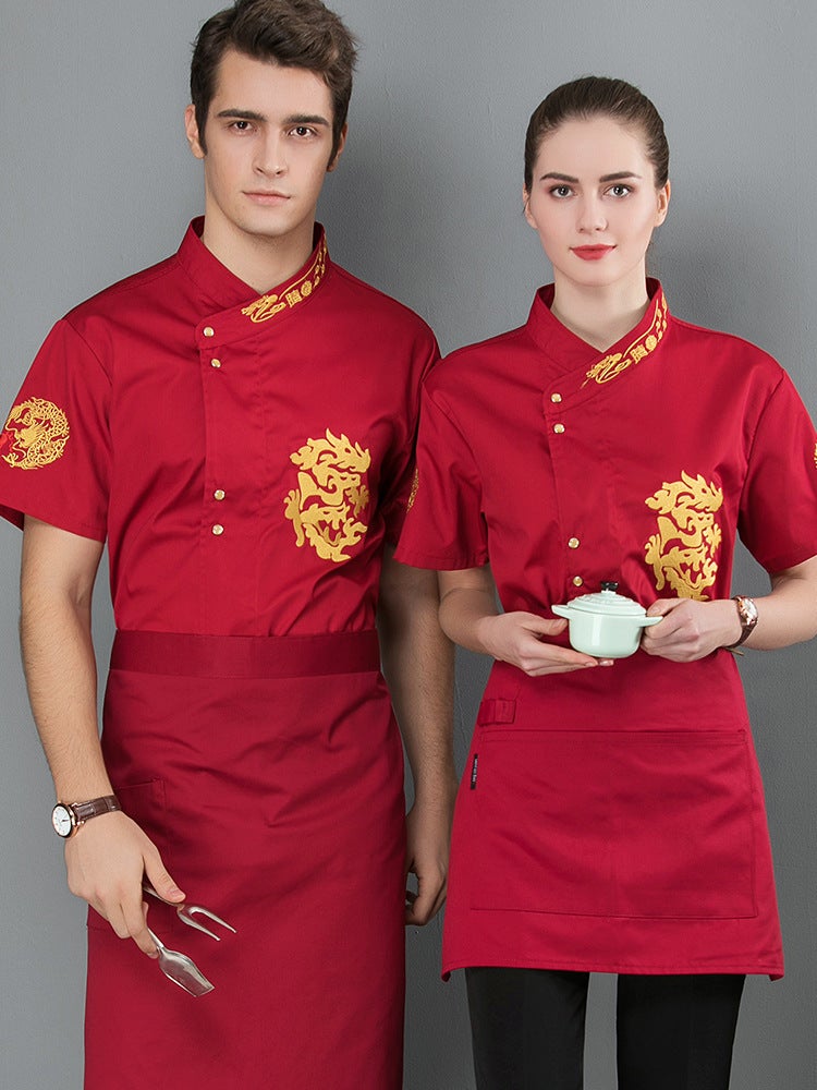 Embroidered Dragon Chef Uniform Men'S Short-Sleeved Summer Thin Chinese Style El Catering Breathable Chef Uniform Custom Women'S - Image 5