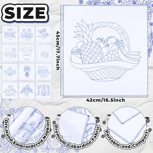 Tioncy 12 Pcs Mexican Embroidery Napkins Servilletas para Bordar a Mano Reusable Washable Mexican Napkin for Assorted Design DIY Stamped CrossStitch Embroidery Events Gifts Decor Gifting Classic - Image 3