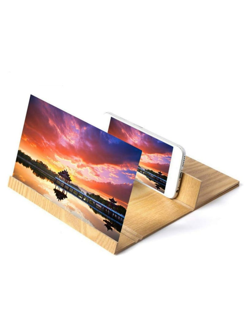 Mobile Phone Screen Magnifier 3D Hd Movie Mobile Phone Screen Amplifier12 Inches Screen Magnifier Smartphone,Wooden Desktop Bracket, For Phone And Pad, Gift for children Gold - Image 1
