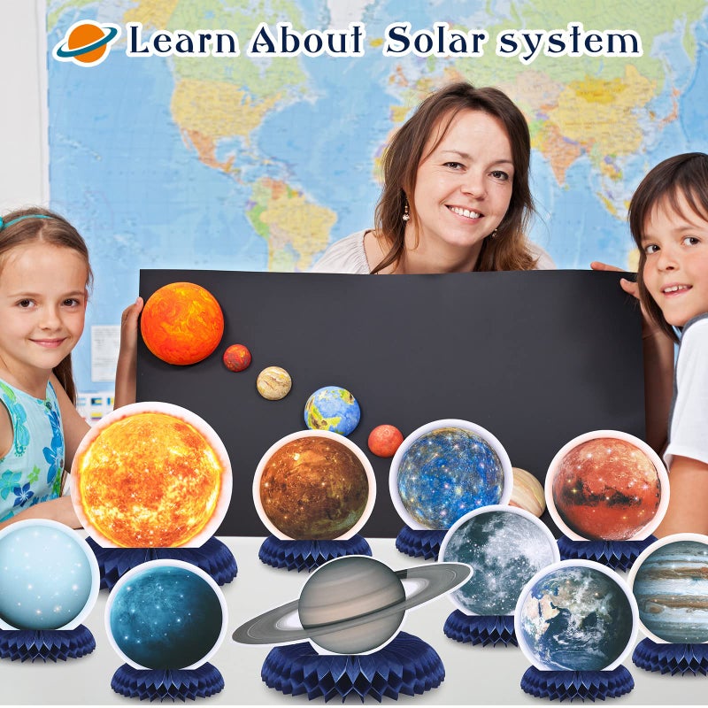 Eersida 10 Pieces Space Solar System Theme Honeycomb Centerpieces Table Topper Outer Space Party Supplies Planet Honeycomb Galaxy Photo Booth Props for Birthday Party Decorations - Image 4
