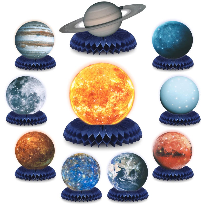 Eersida 10 Pieces Space Solar System Theme Honeycomb Centerpieces Table Topper Outer Space Party Supplies Planet Honeycomb Galaxy Photo Booth Props for Birthday Party Decorations - Image 1