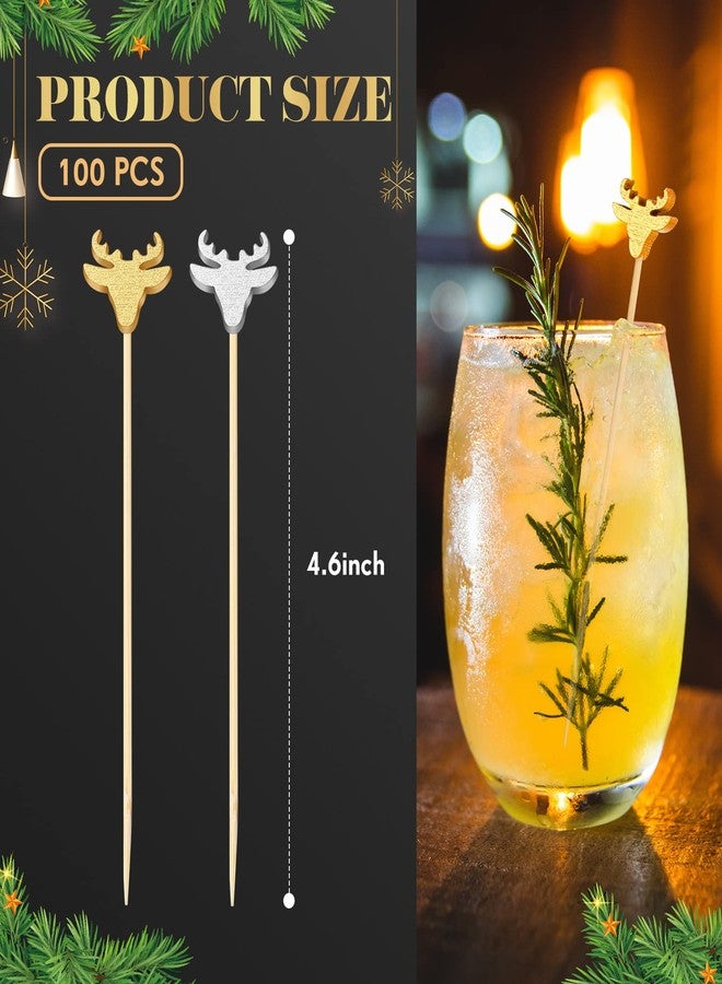 Perthlin 100 Pcs Christmas Cocktail Picks gold and silver Reindeer Party Picks Appetizer Picks Wooden Bamboo Toothpicks Skewers Decorative Sandwich Fruit Sticks for Party Appetizer Supplies - Image 2