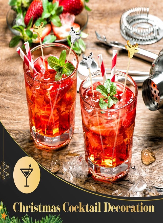 Perthlin 100 Pcs Christmas Cocktail Picks gold and silver Reindeer Party Picks Appetizer Picks Wooden Bamboo Toothpicks Skewers Decorative Sandwich Fruit Sticks for Party Appetizer Supplies - Image 5