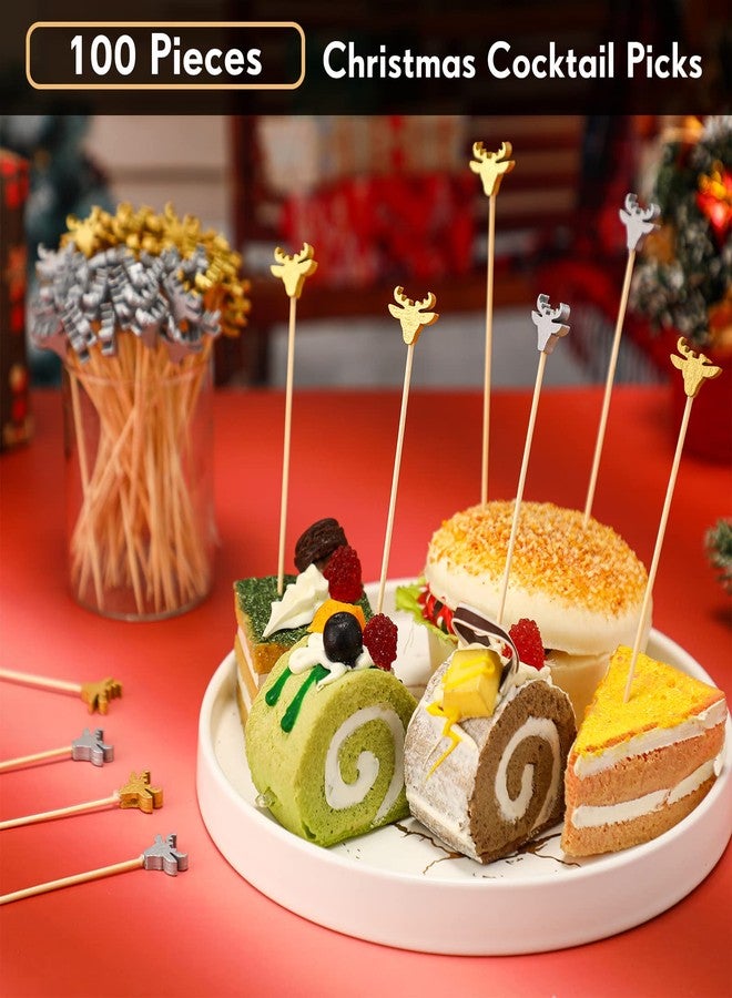 Perthlin 100 Pcs Christmas Cocktail Picks gold and silver Reindeer Party Picks Appetizer Picks Wooden Bamboo Toothpicks Skewers Decorative Sandwich Fruit Sticks for Party Appetizer Supplies - Image 4
