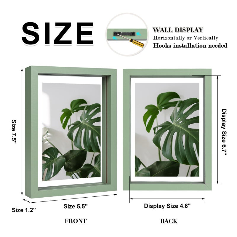 Egofine 5x7 إطارات العائمة مجموعة من 2 إطار صورة مزدوجة plexiglass مصنوعة من الخشب الصلب معرض أي صورة الحجم حتى 5x7 حائط الجدار أو الطاولة الخضراء - Image 2