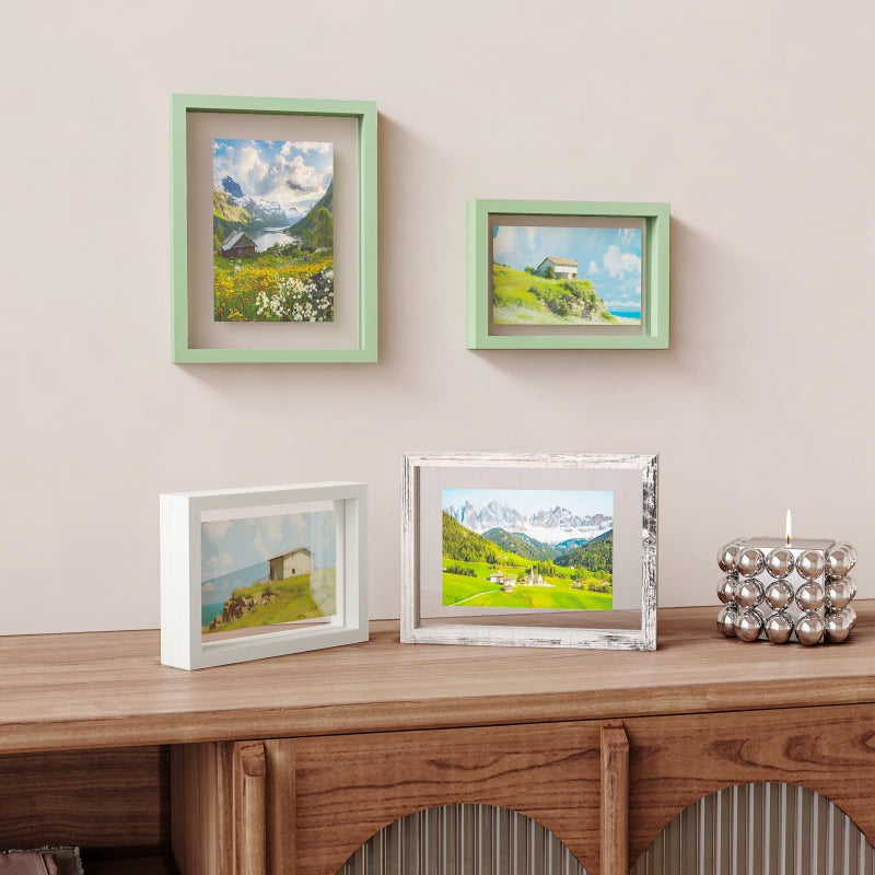 Egofine 5x7 إطارات العائمة مجموعة من 2 إطار صورة مزدوجة plexiglass مصنوعة من الخشب الصلب معرض أي صورة الحجم حتى 5x7 حائط الجدار أو الطاولة الخضراء - Image 4