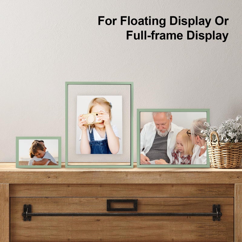 Egofine 5x7 إطارات العائمة مجموعة من 2 إطار صورة مزدوجة plexiglass مصنوعة من الخشب الصلب معرض أي صورة الحجم حتى 5x7 حائط الجدار أو الطاولة الخضراء - Image 5