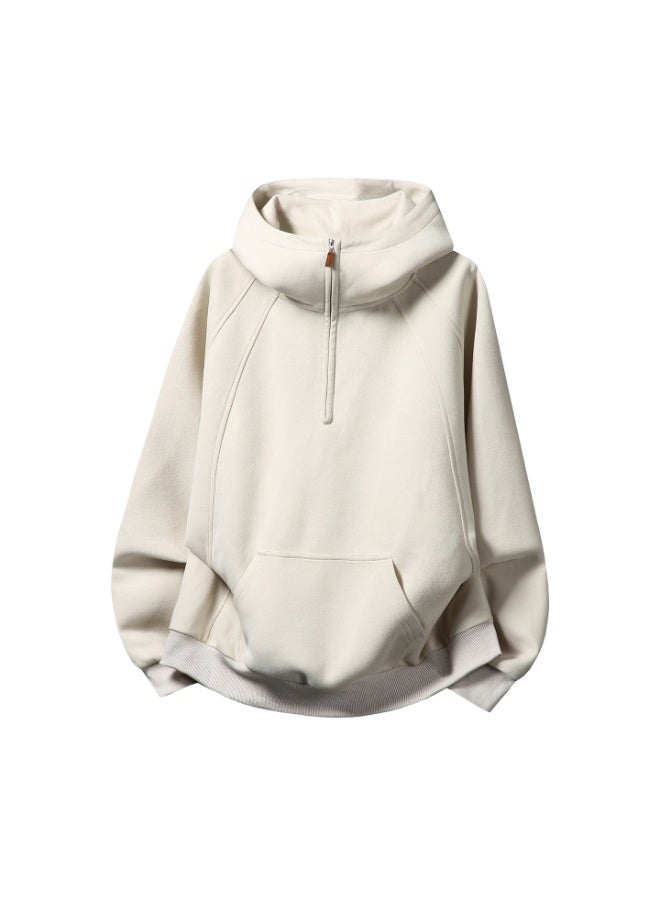 NIBEMINENT Split Half-Zip Heavyweight Hoodie Men, Autumn and Winter Style, Textured Thickened Half-High Collar Solid Color Hoodie - Image 1