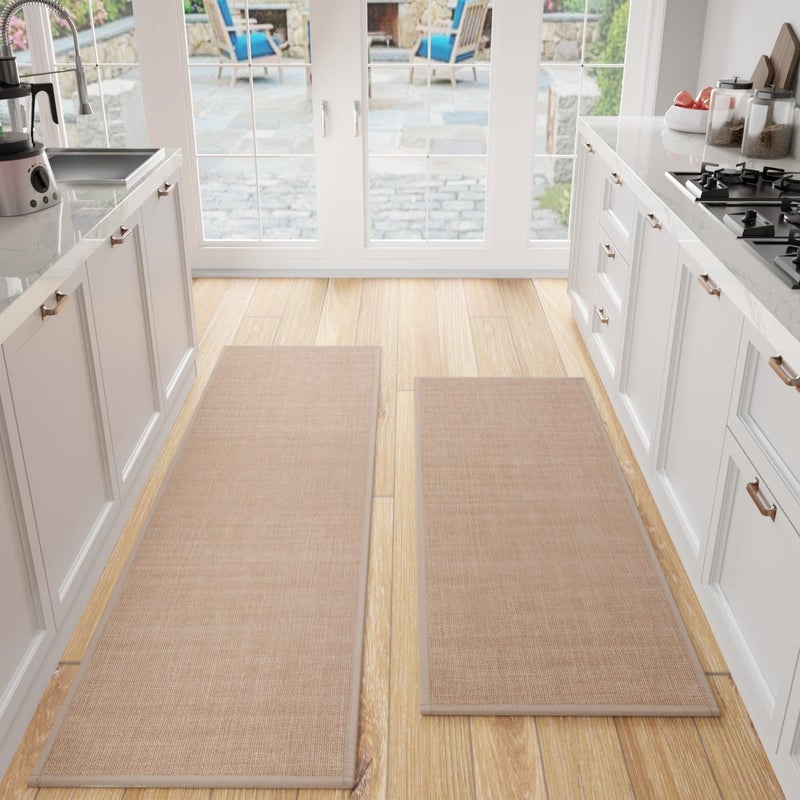 SUMLANS Kitchen Mat Set of 2 PCS, Cushioned Non Slip Rugs for Kitchen Floor, Absorbent Runner Comfort Standing Mats Washable for Kitchen, Office, Home (Camel, 17.3"x47"+17.3"x71") - Image 1