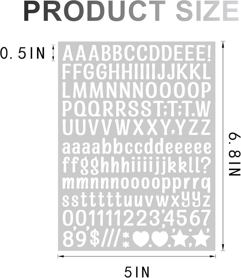 Dvobez 10 Sheet 1/2 Inch Small Letter Stickers, 1560Pcs Self Adhesive Alphabet, Cute Vinyl Letter Number Symbols for Arts Crafts Outdoor Sign Poster Windows Doors School Office - White - Image 2