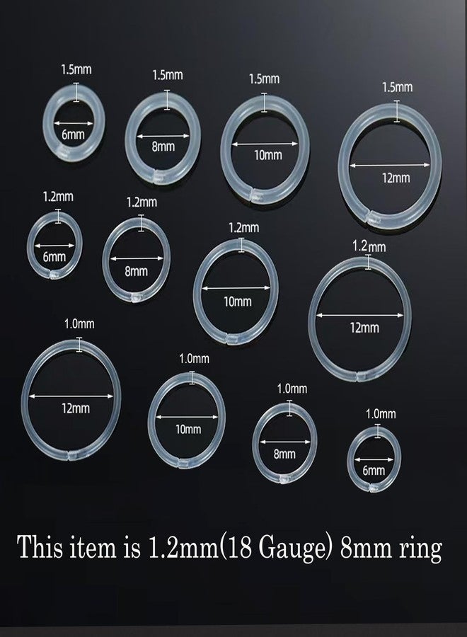 Melimarry 18 Gauge Anti-Allergy Unisex Plastic Hoop Ear Retainers, Clear Nose Rings, With Buckle, For Sensitive Ears & Skin (8mm Ring) - Image 3
