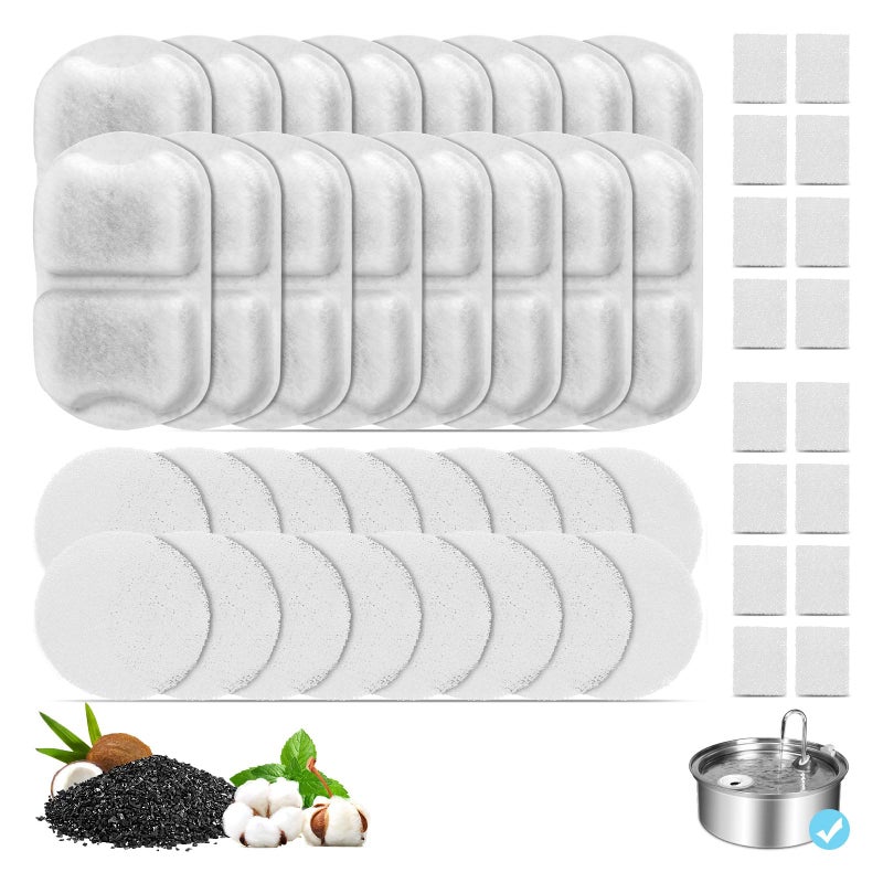16 Set Dog Fountain Filter Replacement for 7L230oz18G Stainless Steel Dog Water Dispenser YOIHABV Cat Fountain Filters Triple Filtration Pet Water Filter Replacement Filters and Sponges