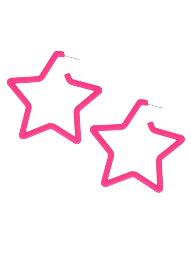 COLORFUL BLING Star Hoop Earings 80S Classic Big Hoop Earrings Retro Neon Geometric Earrings Fluorescence Party Accessories For Women Girlsstar Pink  - Image 1