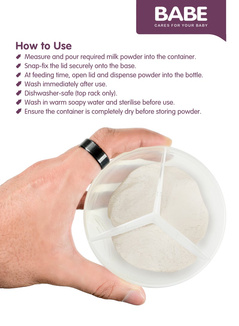 BABE - Milk Powder Dispenser Pot for Baby, Leak-Proof & Easy Pour, BPA Free, 3 Partitions - Image 4