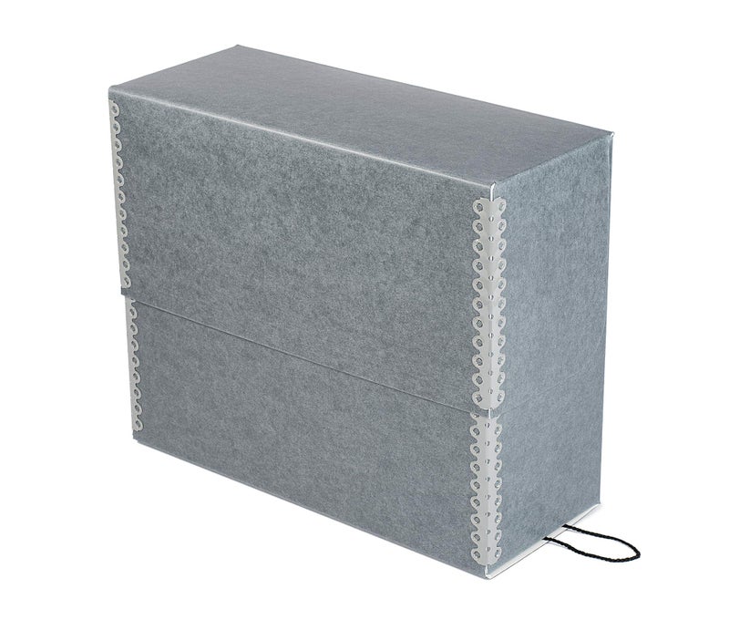 Lineco Archival Document Storage Box with Metal Edge AcidFree Gray Boxboard Organize Files Prints Photos LetterSized Case 125 x 105 x 5 Wide with 12 Folders