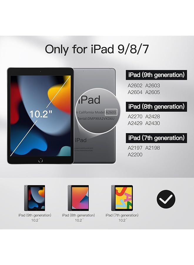 جي تيك حافظة لجهاز ايباد 10.2 انش الجيل التاسع والثامن والسابع 2021 2020 2019 مع واقي شاشة مدمج واقٍ مقاوم للصدمات وغطاء لوحي متين مع حزام يد يدور 360 درجة باللون الأسود - Image 2
