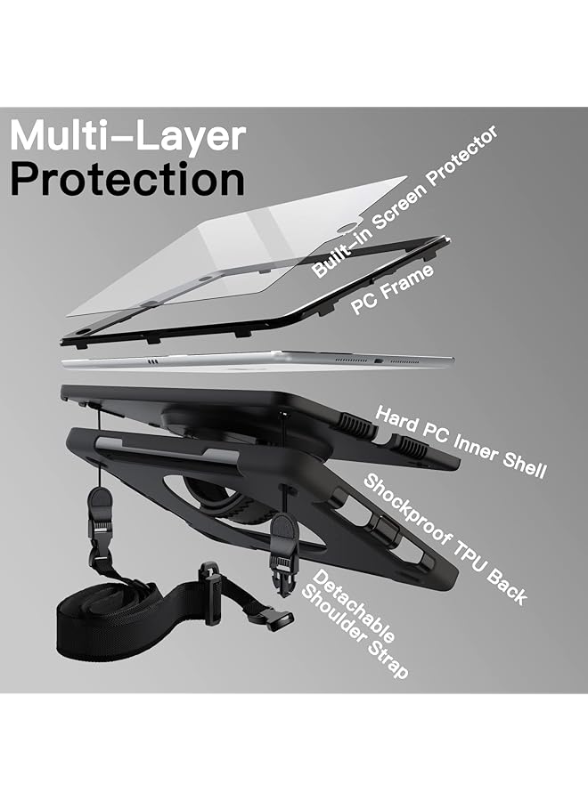 جي تيك حافظة لجهاز ايباد 10.2 انش الجيل التاسع والثامن والسابع 2021 2020 2019 مع واقي شاشة مدمج واقٍ مقاوم للصدمات وغطاء لوحي متين مع حزام يد يدور 360 درجة باللون الأسود - Image 3