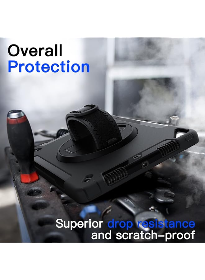 جي تيك حافظة لجهاز ايباد 10.2 انش الجيل التاسع والثامن والسابع 2021 2020 2019 مع واقي شاشة مدمج واقٍ مقاوم للصدمات وغطاء لوحي متين مع حزام يد يدور 360 درجة باللون الأسود - Image 4