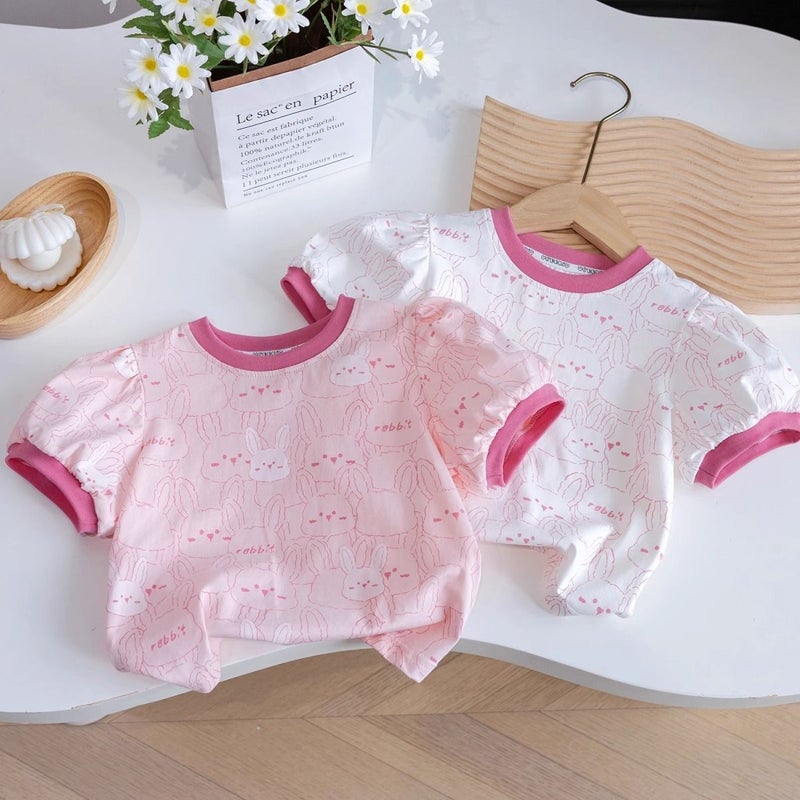 2025 Baby Girl Top T-Shirt Little Girl Cute Cartoon Fashion Western Style All-Match Short Sleeve - Image 2