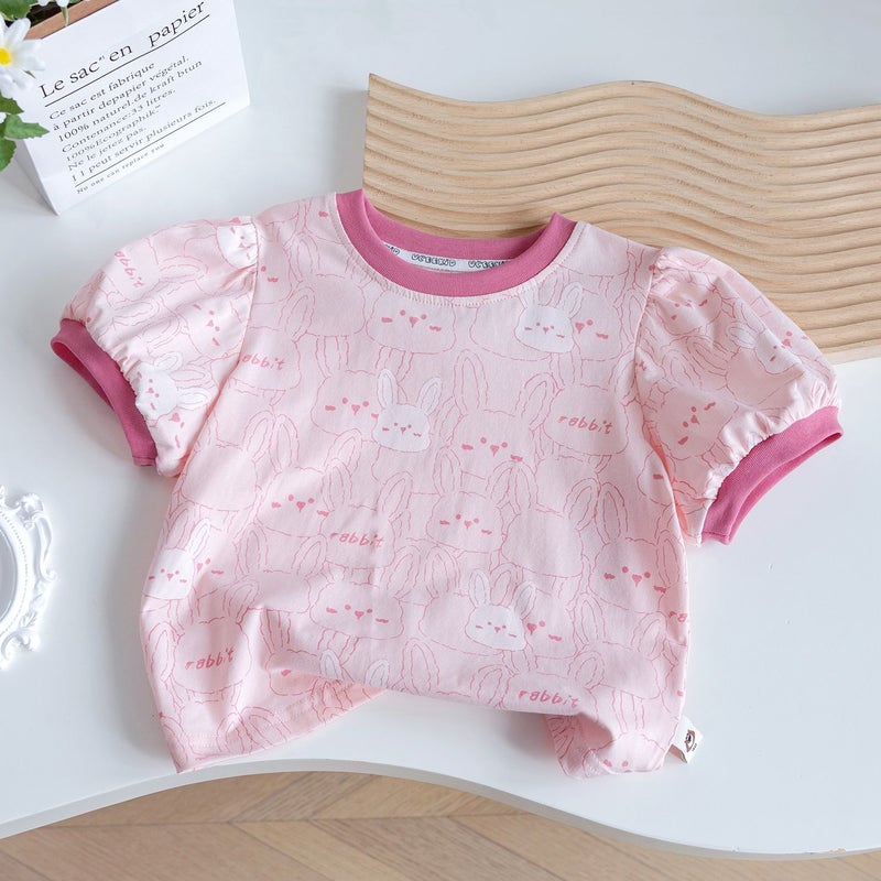2025 Baby Girl Top T-Shirt Little Girl Cute Cartoon Fashion Western Style All-Match Short Sleeve - Image 4