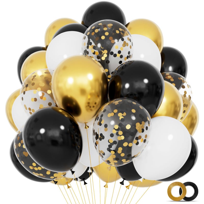 KUULBELA 68Pcs Black White Gold Balloons with 12 Inch Black Gold Confetti Balloons for Graduation Birthday Wedding Party Decorations - Image 2